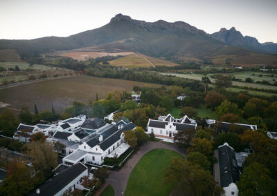 Aerial view of Lanzerac, Stellenbosch in the morning